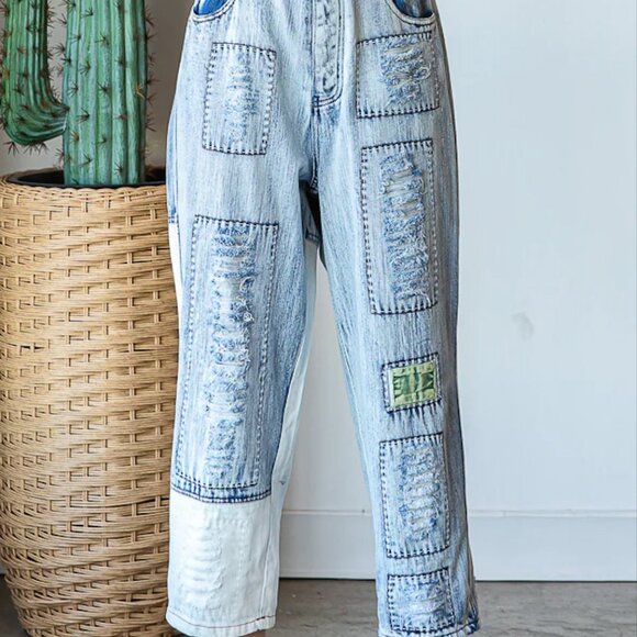Oli & Hali Distressed Patchwork Denim Jeans - Picture 4 of 8